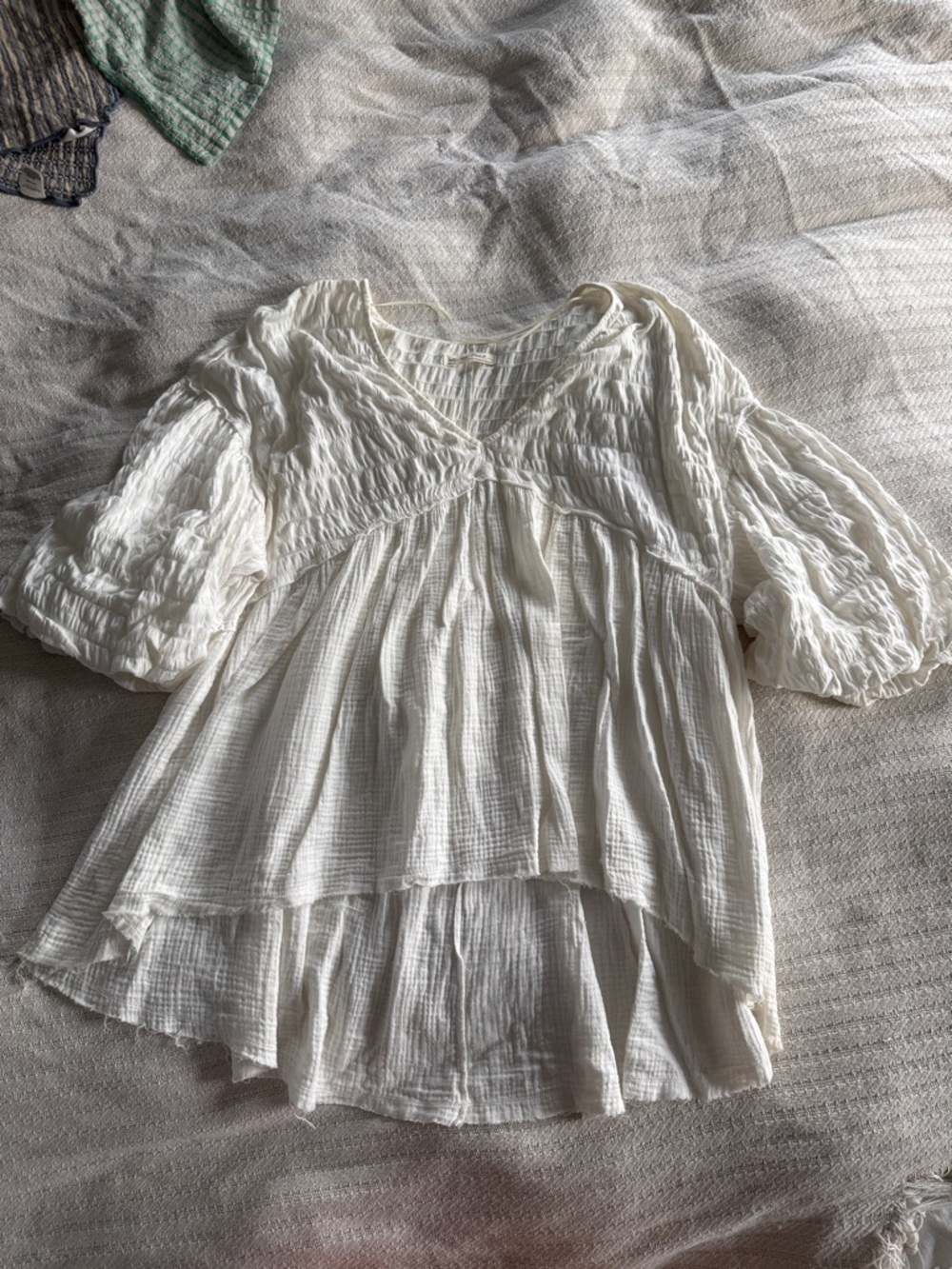 Free People Puff-Sleeve V-Neck Blouse